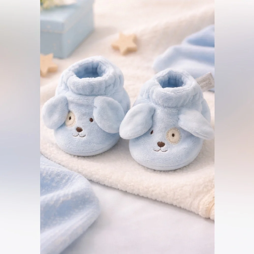 Bunnies By The Bay Adorable Blue Puppy Baby Boy Slip On Booties Shoes 0-6 months